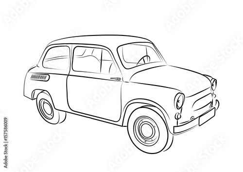 Sketch of a retro car on a white background. Vector illustration.