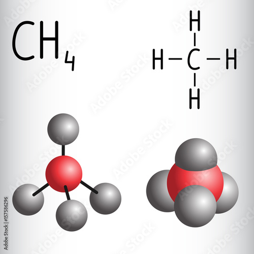 Chemical formula and molecule model of Methane CH4