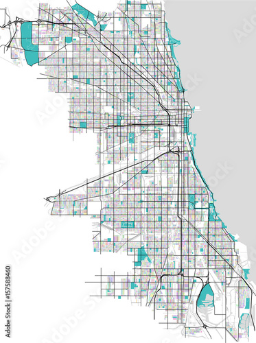 vector multicolored map of the city of Chicago, USA