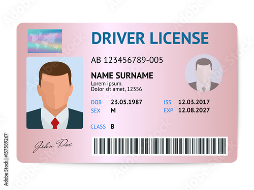 Flat man driver license plastic card template, id card vector illustration