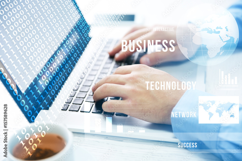 Young businessman using his laptop, close up Young businessman using his laptop, close up