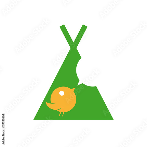 cute bird twittering in a teepee sign