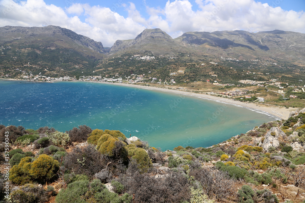 Die Bucht von Plakias auf Kreta, Griechenland, gesehen vom Kap Kako Mouros
