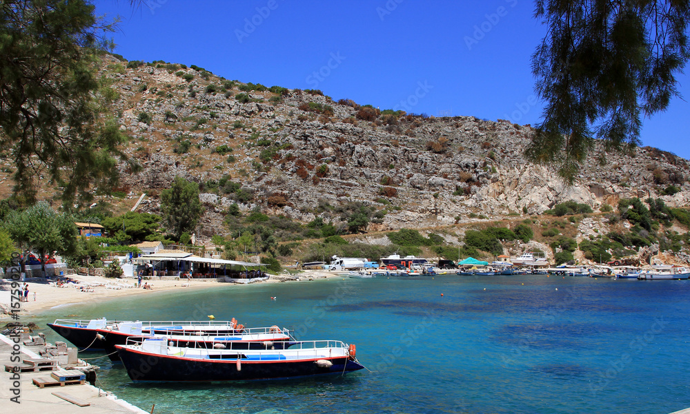 Agios Nikolaos port and the beachon Zakynthos