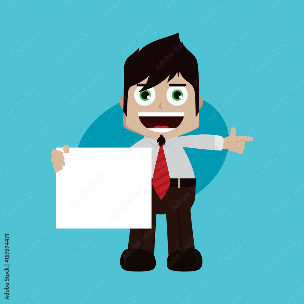 businessman manager at work holding blank sign cartoon vector art