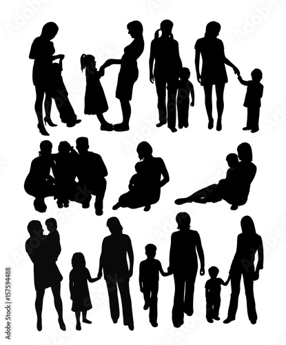 Mother And Son Activity Silhouettes  art vector design