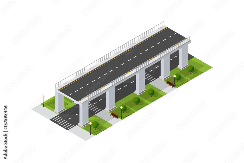 The bridge skyway of urban infrastructure is isometric for games, applications of inspiration and creativity. City transport organization objects in 3D dimensional form The bridge skyway of urban infrastructure is isometric for games, applications of inspiration and creativity. City transport organization objects in 3D dimensional form
