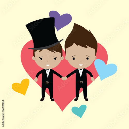 adorable gay spouse groom lovely cartoon marriage