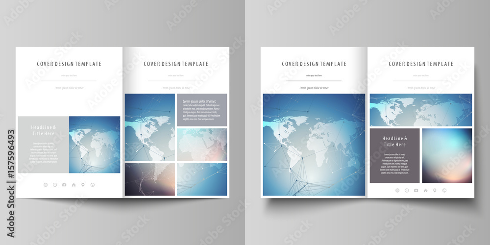 Minimalistic vector illustration of editable layout of two A4 format modern covers design templates for brochure, flyer, report. Polygonal geometric linear texture. Global network, dig data concept. Minimalistic vector illustration of editable layout of two A4 format modern covers design templates for brochure, flyer, report. Polygonal geometric linear texture. Global network, dig data concept.