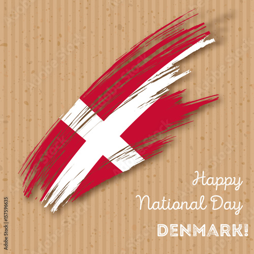 Denmark Independence Day Patriotic Design. Expressive Brush Stroke in National Flag Colors on kraft paper background. Happy Independence Day Denmark Vector Greeting Card.