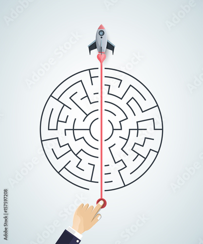 business concept backgroind. 3d rocket finding a solution, problem solving.vector illustration.