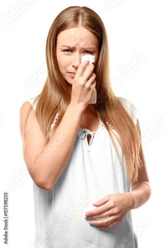 Crying pregnant woman on wh...