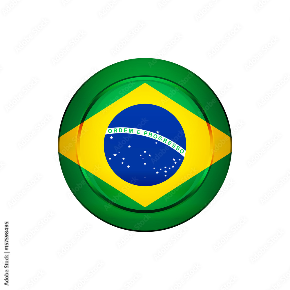 Fototapeta premium Brazilian flag on the round button, vector illustration