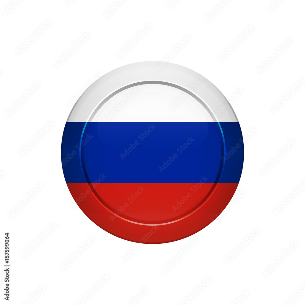 Russian flag on the round button, vector illustration Russian flag on the round button, vector illustration