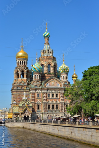 The Cathedral of the Savior on blood is large and the Griboyedov canal embankment in the summer