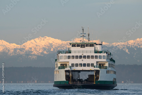 Ferry and Olympic Mountains photo