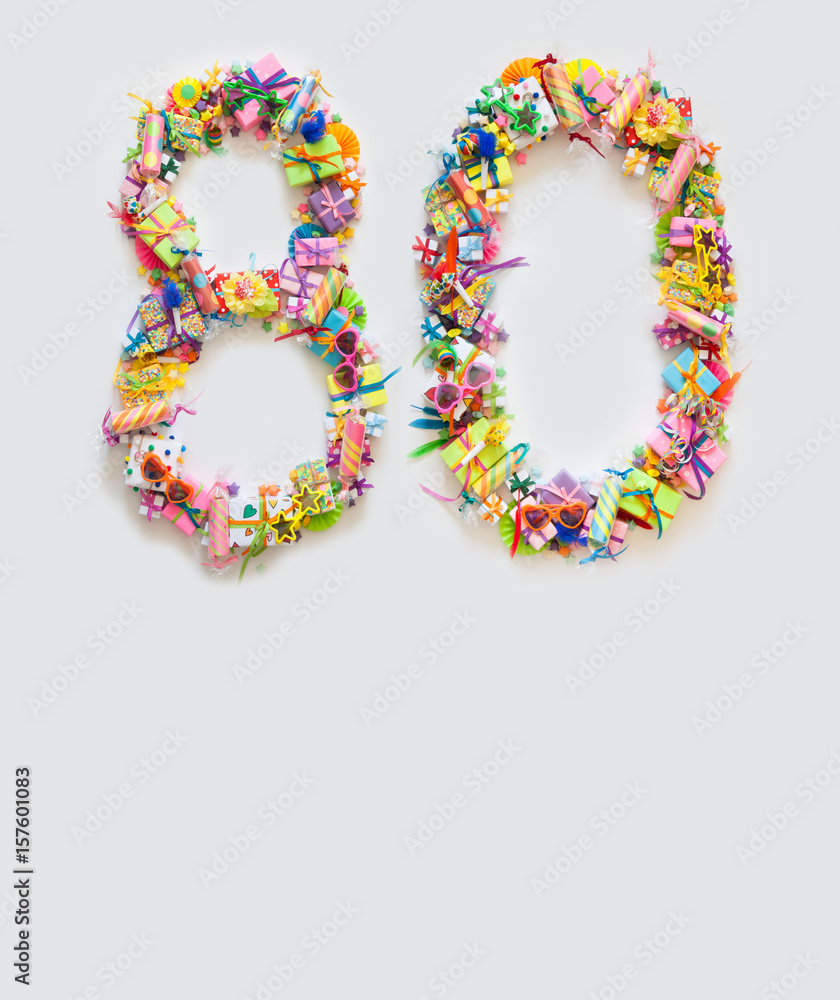 The figure eighty is made of festive decor. Picture 80 of the holiday accessories. The figure eighty is made of festive decor. Picture 80 of the holiday accessories.