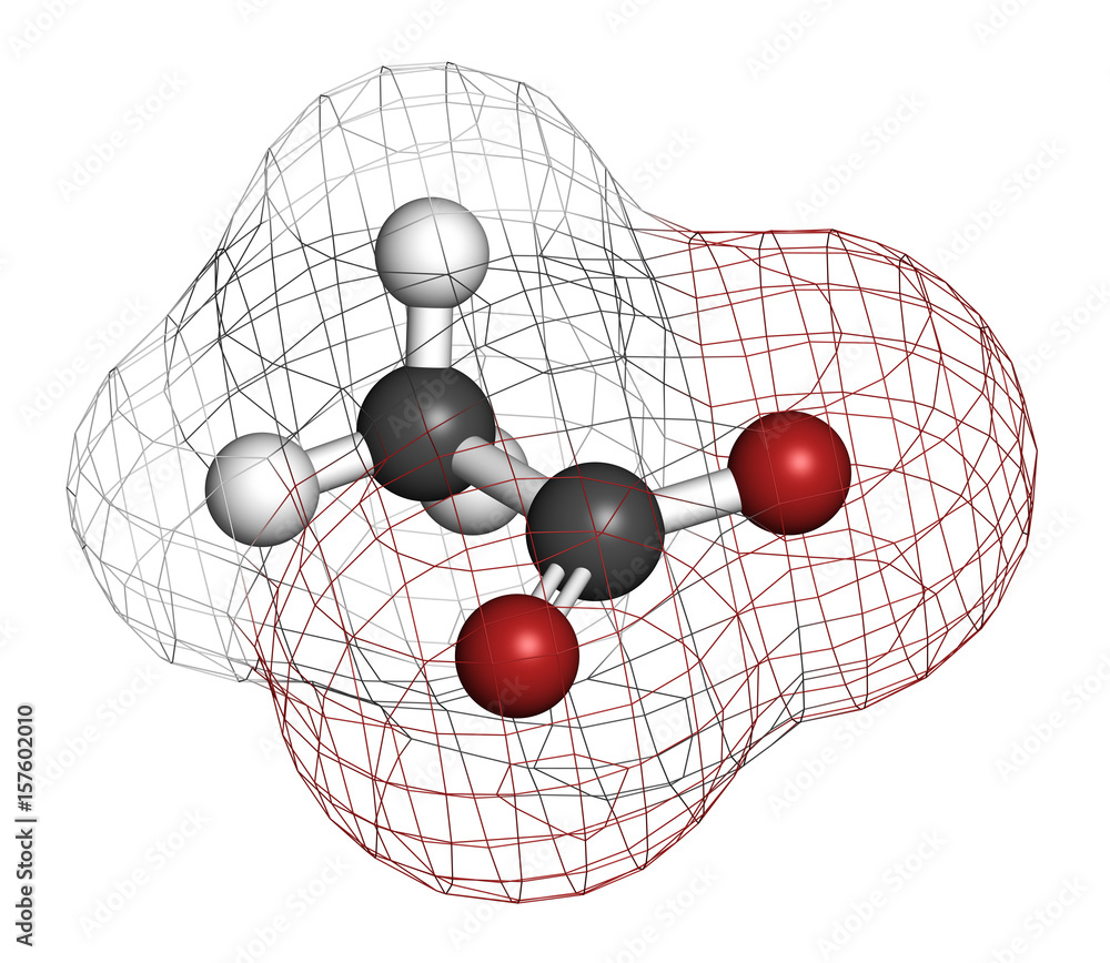 Acetate anion, chemical structure. 3D rendering. Atoms are represented ...