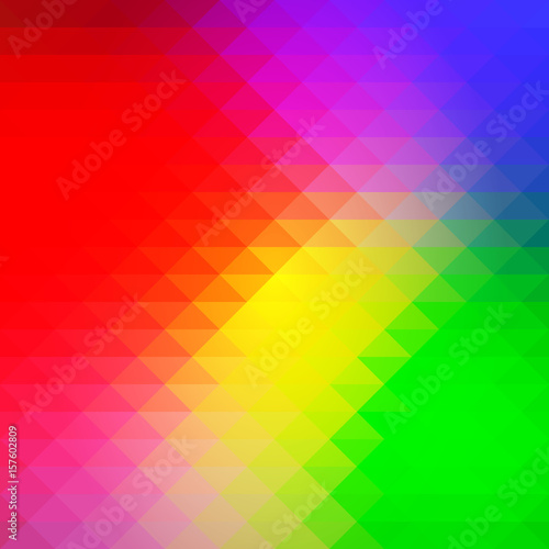 Green blue orange red rows of triangles background, square