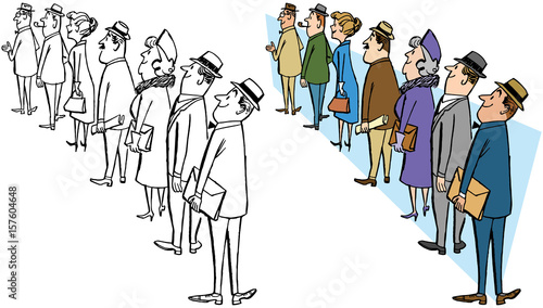 A group of people waiting in line for something exciting.