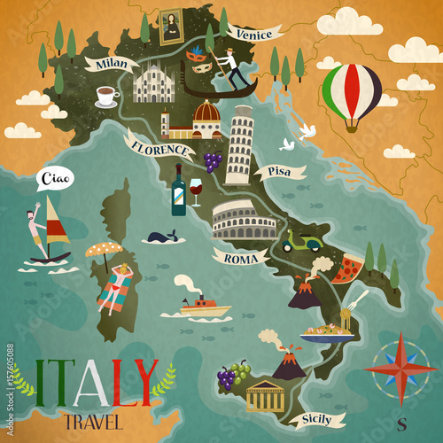Fototapeta Italy travel map