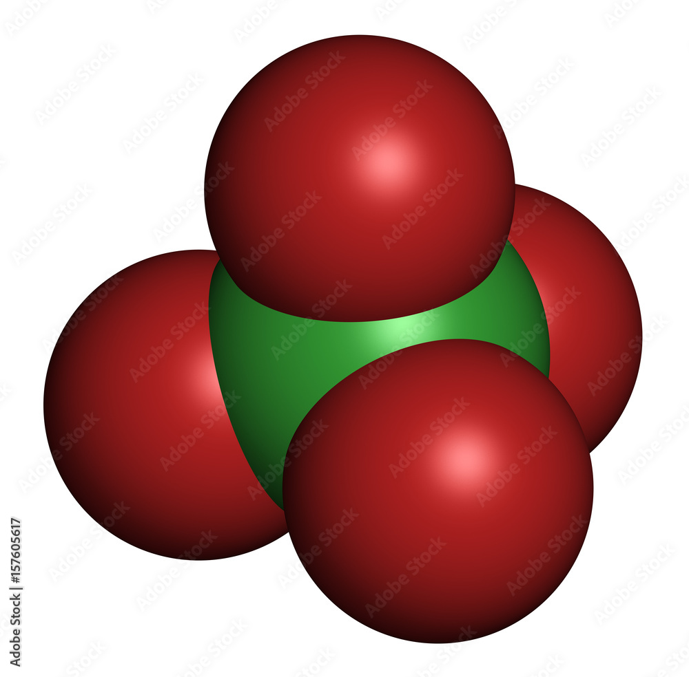 Perchlorate anion, chemical structure. Salts are used in rocket