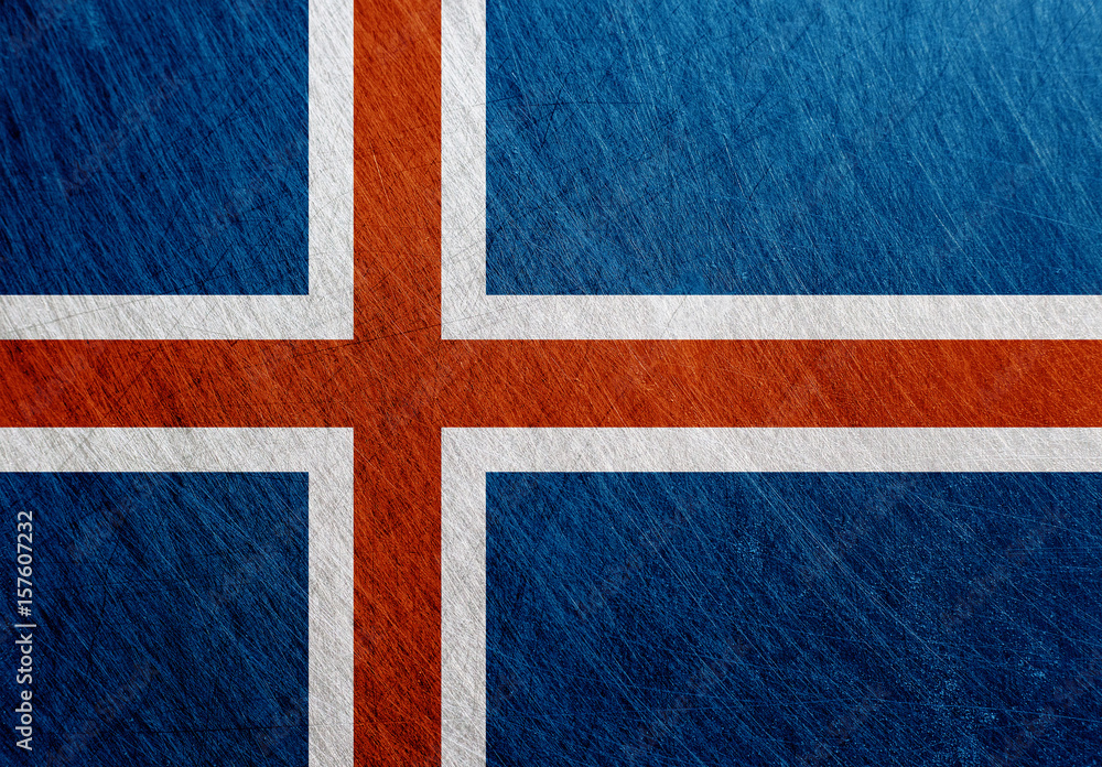 Fototapeta premium Iceland flag vintage, retro, scratched, Steel background.