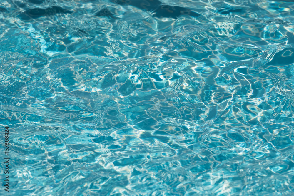 Close-up purified water surface and motion, Selective focus water surface in swimming pool