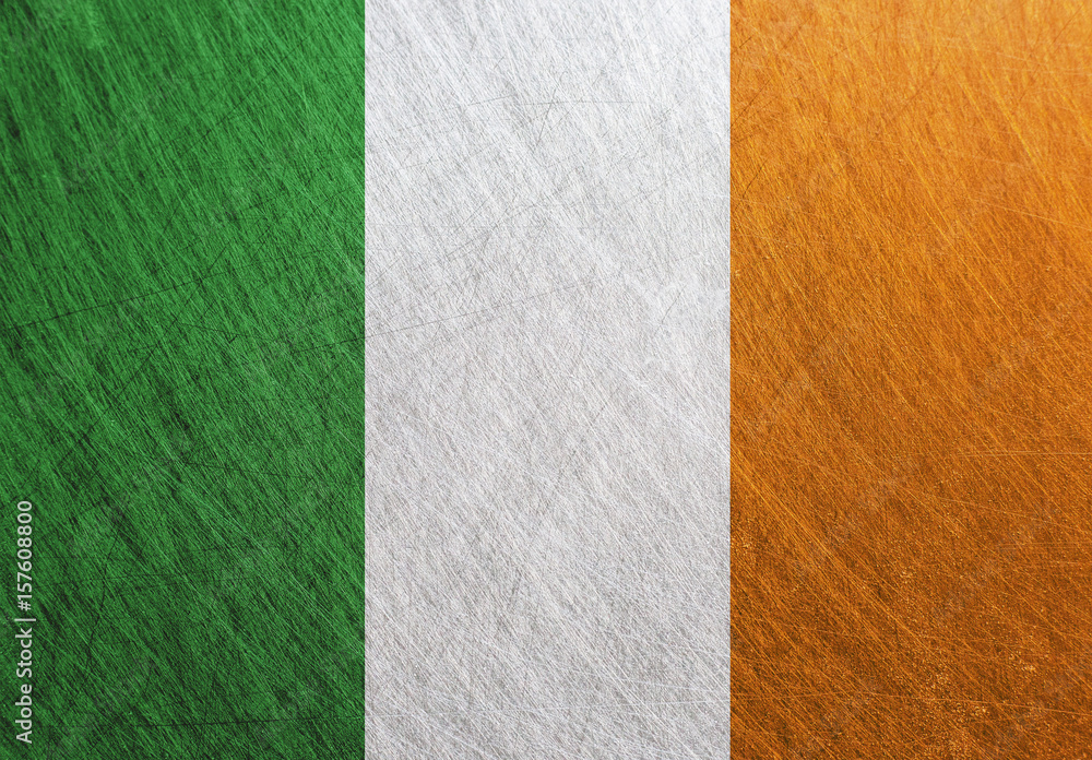 Fototapeta premium Ireland flag, vintage, retro, scratched, Steel background.