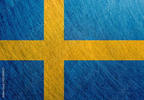 Sweden  flag, vintage, retro, scratched, Steel  background.