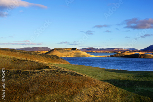 View of the islands of Lake Myvatn Iceland