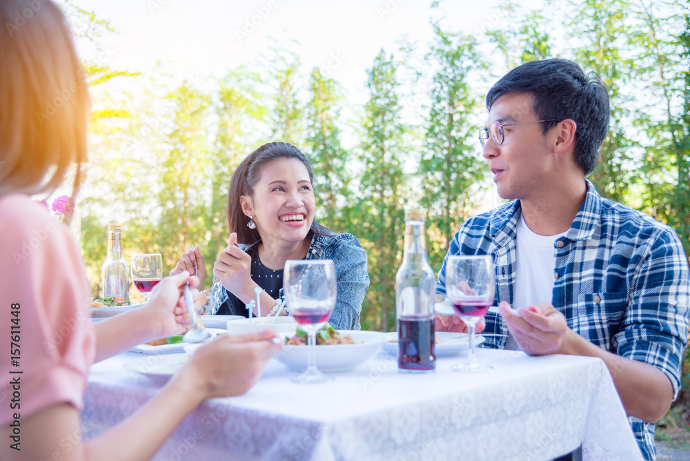 Group of asian people talking between lunch Group of asian people talking between lunch
