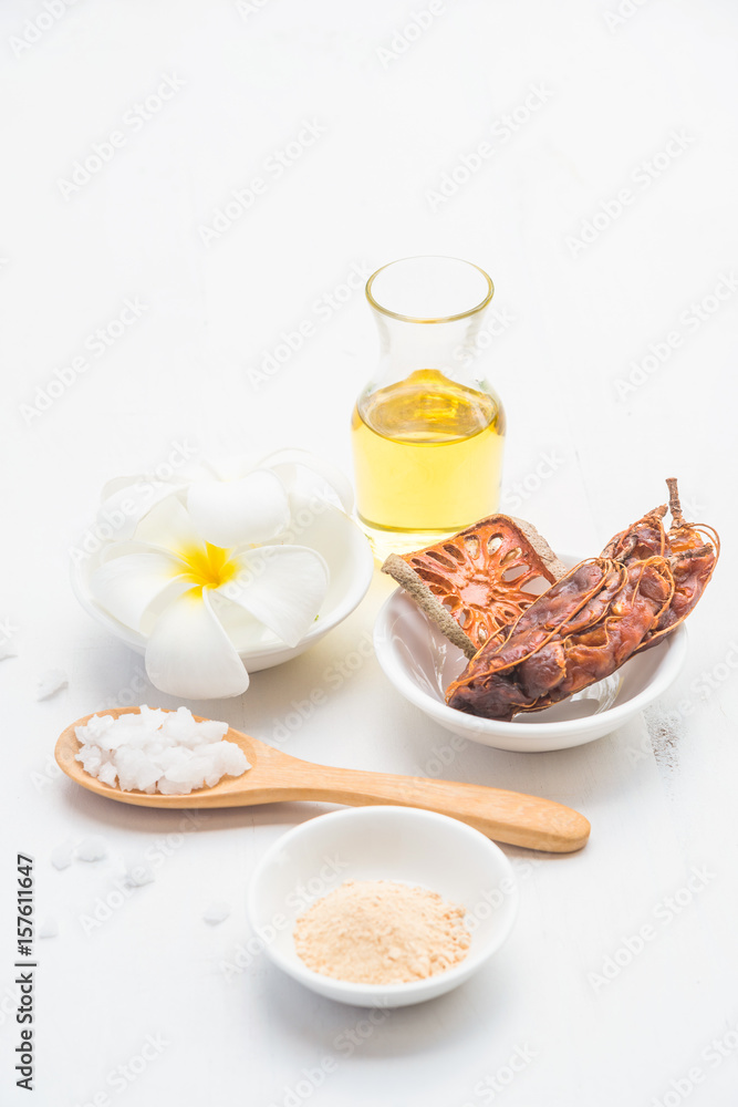 Spa product sample on white wooden background Spa product sample on white wooden background