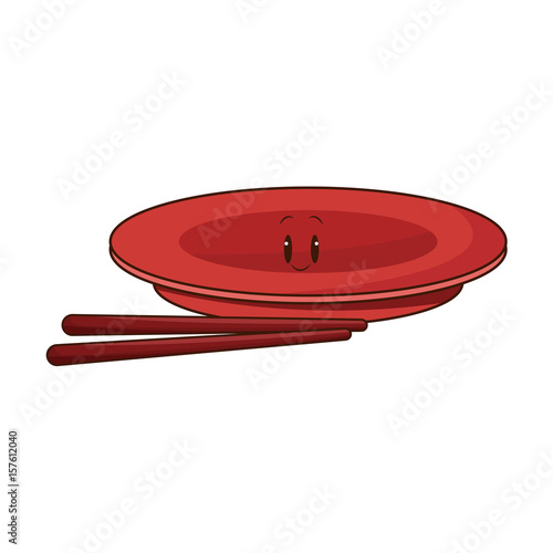 kawaii platter and chopsticks japanese image vector illustration