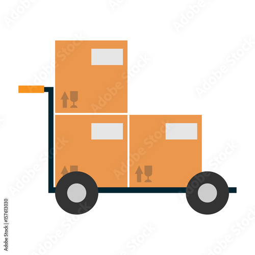 Delivery icon with сardboard box on cart. Global or local shipping service vector illustration isolated on white background.