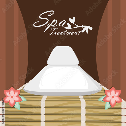 spa wood room with herbal product to message vector illustration
