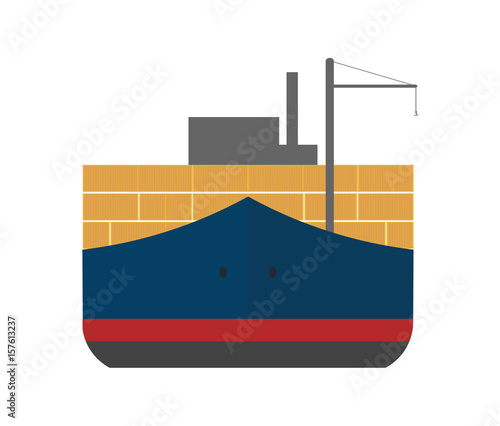 Global shipping icon with cargo ship. Worldwide delivery service vector illustration isolated on white background.