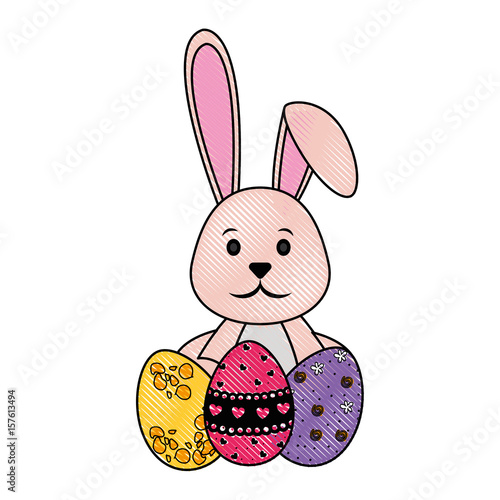 Cute easter bunny cartoon icon vector illustration graphic