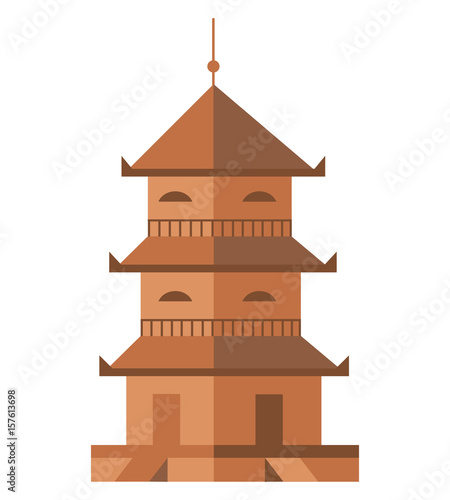 Ancient tower isolated icon. Antique architecture, medieval building, old temple, asian pagoda vector illustration.
