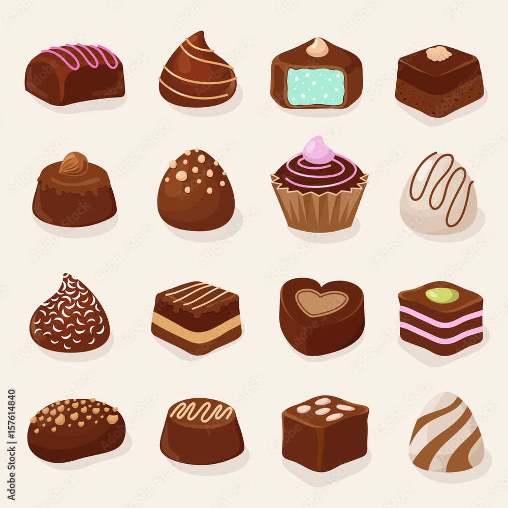 Cartoon chocolate desserts and candies vector set Cartoon chocolate desserts and candies vector set
