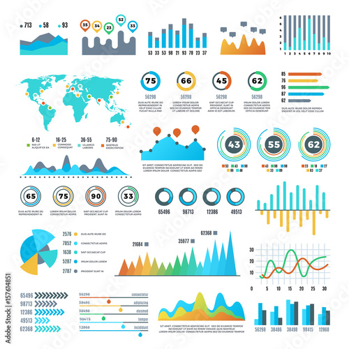 Business demographics and statistics infographic elements with colourful charts, diagrams and graph vector set