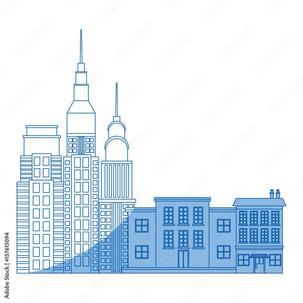 Fototapeta premium city buildings and skyscrapers of urban skyline business apartment commercial vector illustration