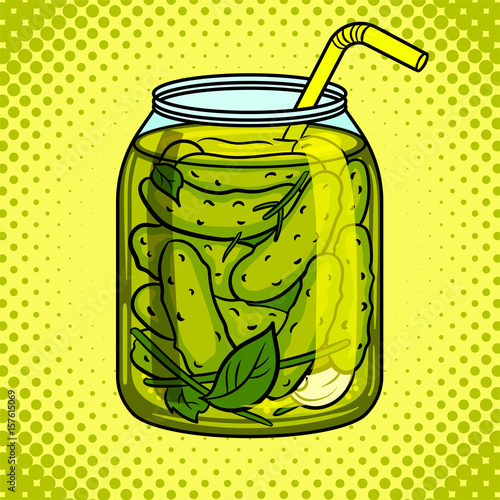 Jar with pickled cucumbers pop art vector