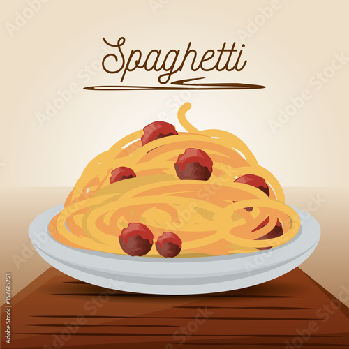 delicious spaghetti with meat menu restaurant vector illustration