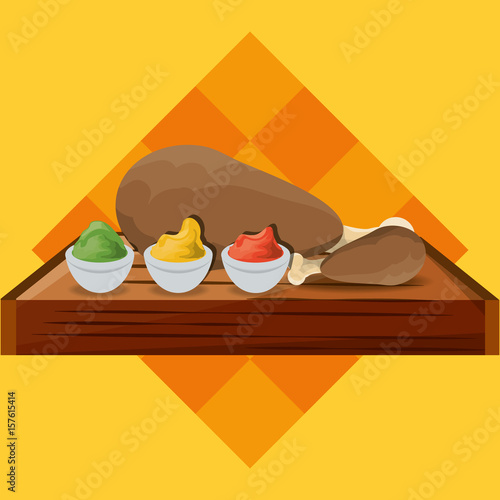 delicious roasted chicken thigh and sauces menu restaurant vector illustration