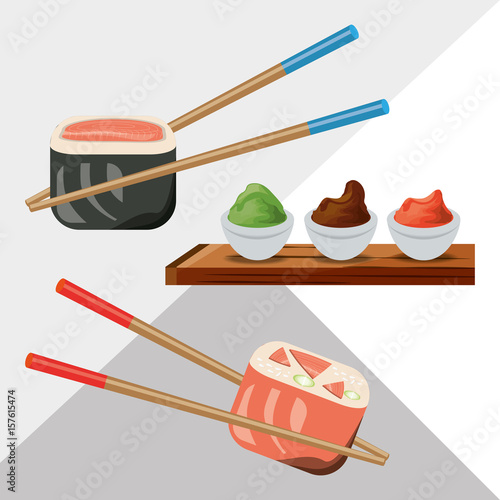 delicious sushi japanese dish menu restaurant vector illustration