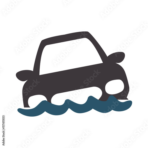 flooded car for danger weather vector illustration