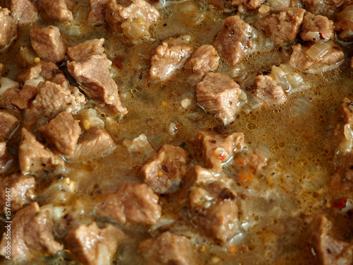 Close up view braised beef meat stew