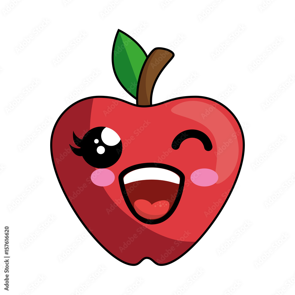 Obraz premium kawaii apple icon over white background. vector illustration