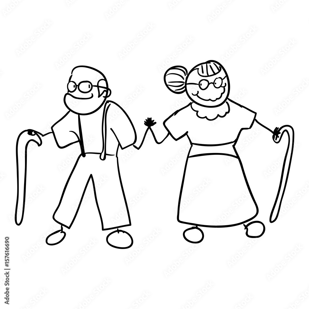 old couple with hands together and canne vector illustration old couple with hands together and canne vector illustration